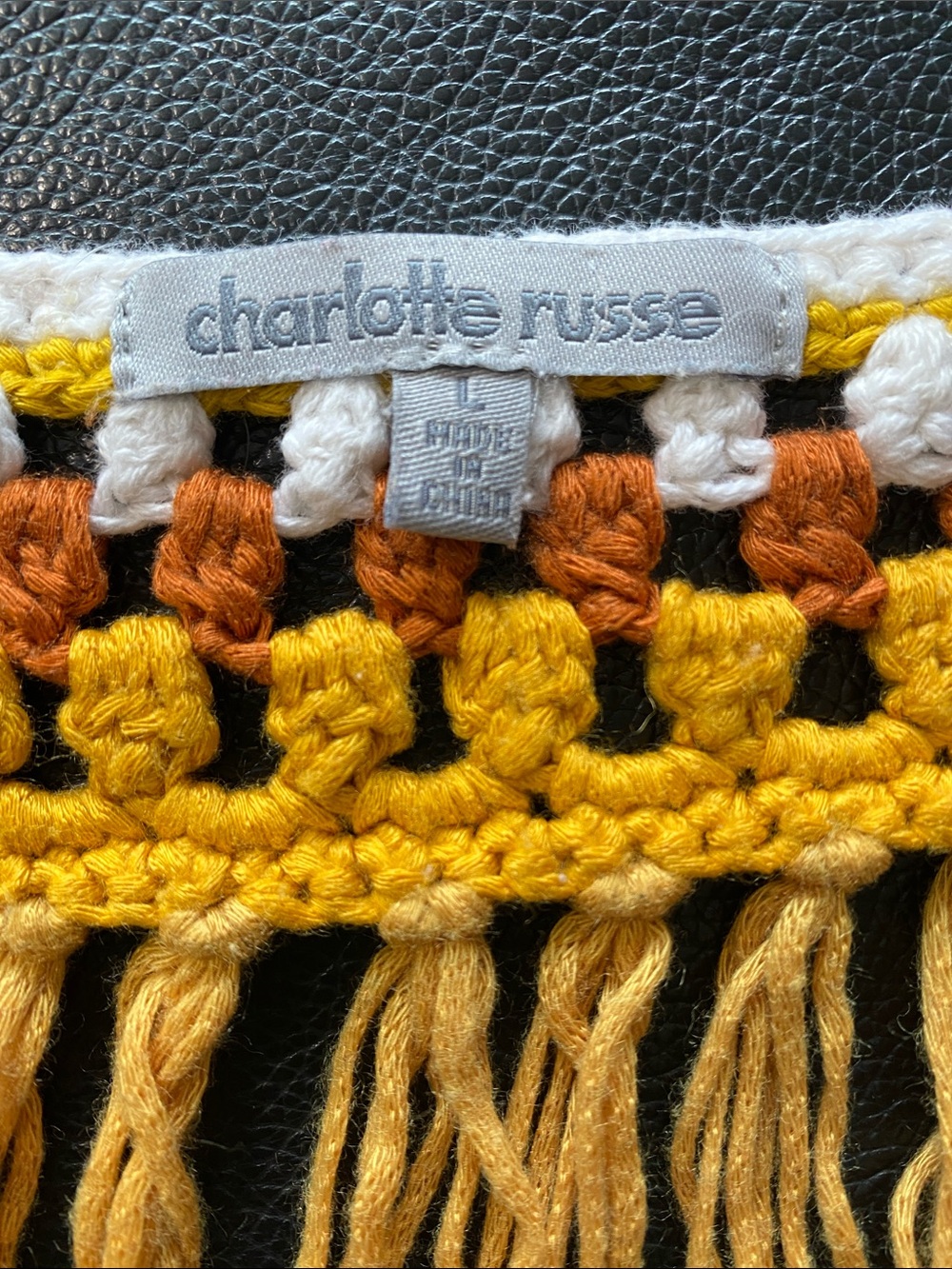Crochet Fringe Halter Top in White and Mustard - Picture 5 of 6